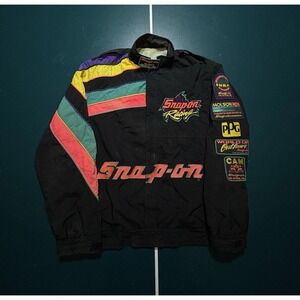 Vintage Snap-On Racing Jacket Men's Medium Black Embroidered Patches 1990s